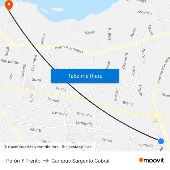 Perón Y Trento to Campus Sargento Cabral map