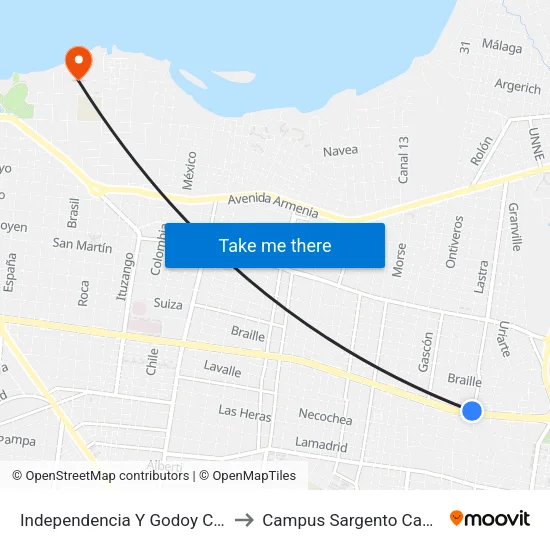 Independencia Y Godoy Cruz to Campus Sargento Cabral map