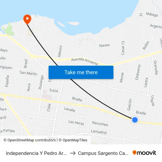 Independencia Y Pedro Araoz to Campus Sargento Cabral map