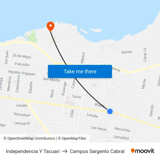 Independencia Y Tacuari to Campus Sargento Cabral map