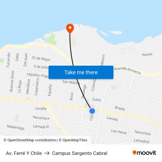 Av. Ferré Y Chile to Campus Sargento Cabral map