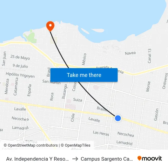 Av. Independencia Y Resoagli to Campus Sargento Cabral map
