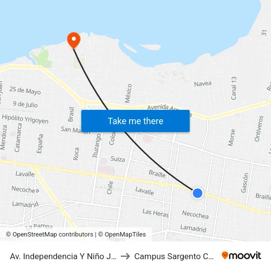 Av. Independencia Y Niño Jesus to Campus Sargento Cabral map