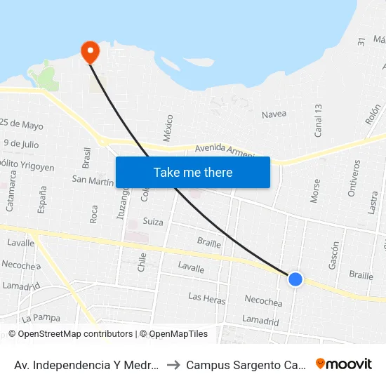 Av. Independencia Y Medrano to Campus Sargento Cabral map