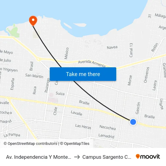Av. Independencia Y Montecarlo to Campus Sargento Cabral map