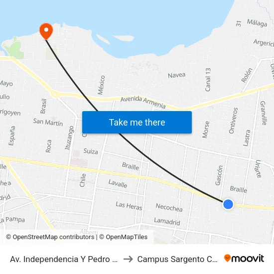 Av. Independencia Y Pedro Araóz to Campus Sargento Cabral map