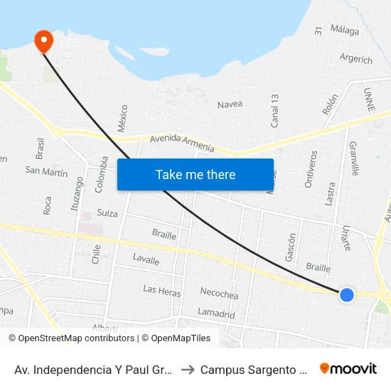 Av. Independencia Y Paul Groussac to Campus Sargento Cabral map