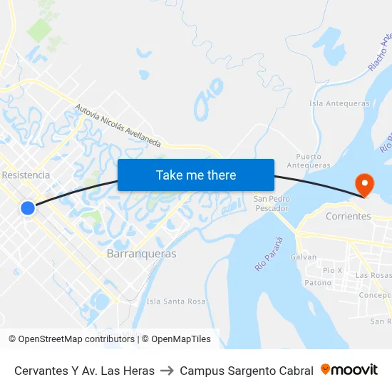 Cervantes Y Av. Las Heras to Campus Sargento Cabral map