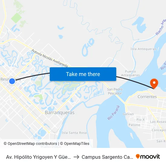 Av. Hipólito Yrigoyen Y Güemes to Campus Sargento Cabral map