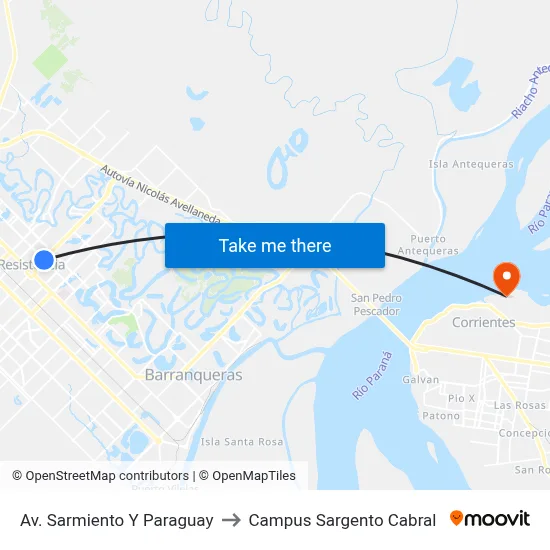 Av. Sarmiento Y Paraguay to Campus Sargento Cabral map