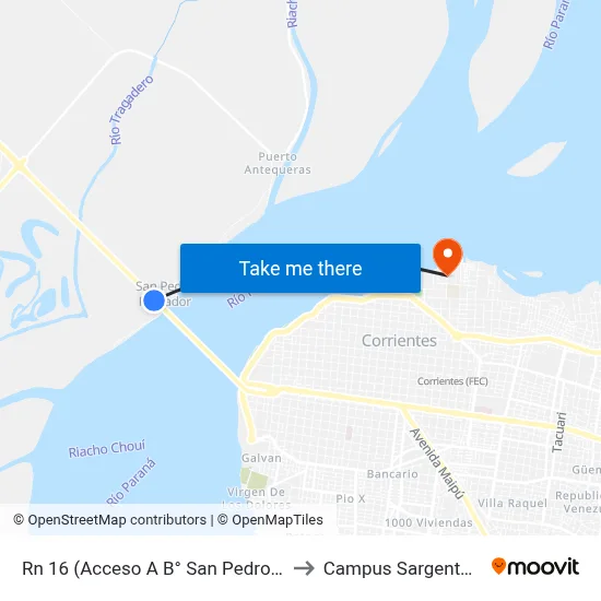 Rn 16 (Acceso A B° San Pedro Pescador) to Campus Sargento Cabral map