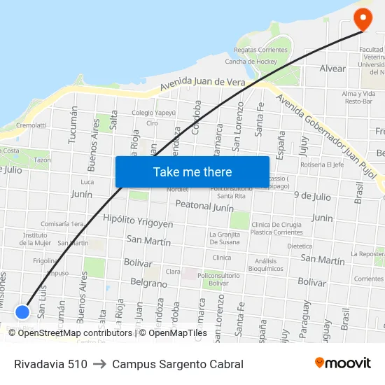 Rivadavia 510 to Campus Sargento Cabral map