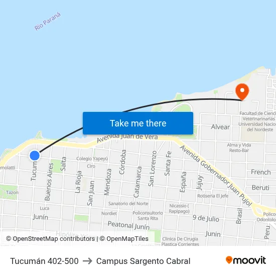 Tucumán 402-500 to Campus Sargento Cabral map