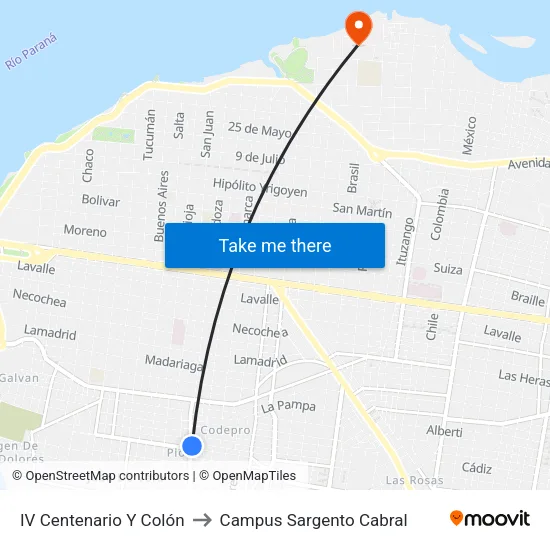 IV Centenario Y Colón to Campus Sargento Cabral map