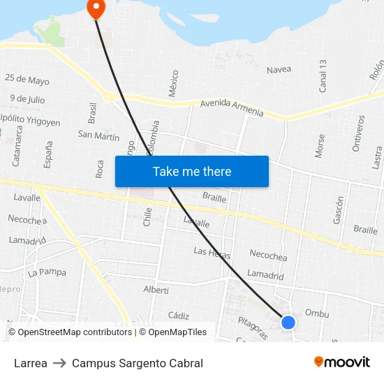Larrea to Campus Sargento Cabral map
