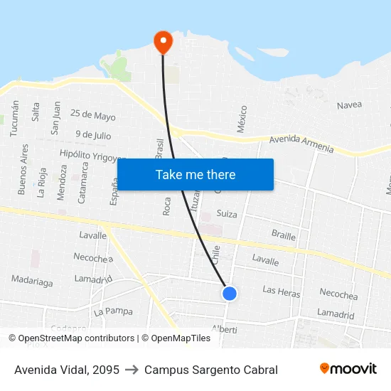 Avenida Vidal, 2095 to Campus Sargento Cabral map
