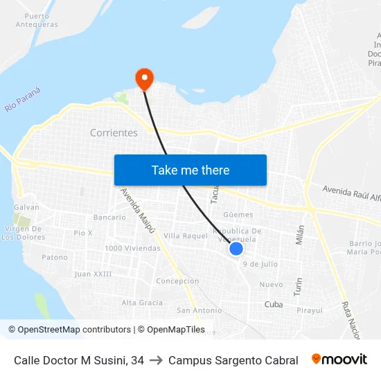 Calle Doctor M Susini, 34 to Campus Sargento Cabral map