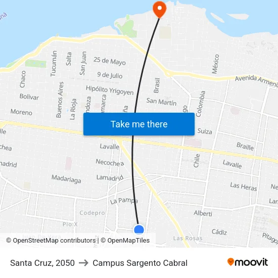 Santa Cruz, 2050 to Campus Sargento Cabral map
