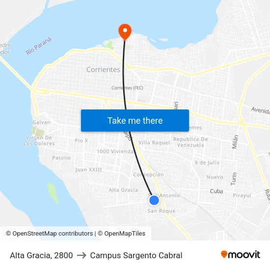 Alta Gracia, 2800 to Campus Sargento Cabral map