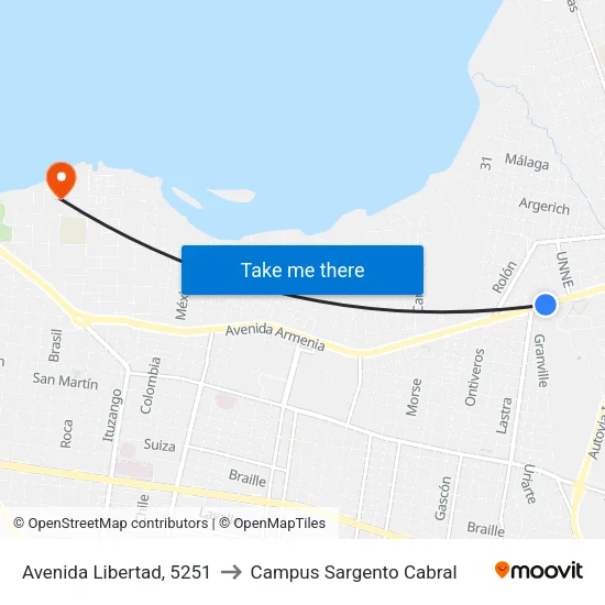 Avenida Libertad, 5251 to Campus Sargento Cabral map