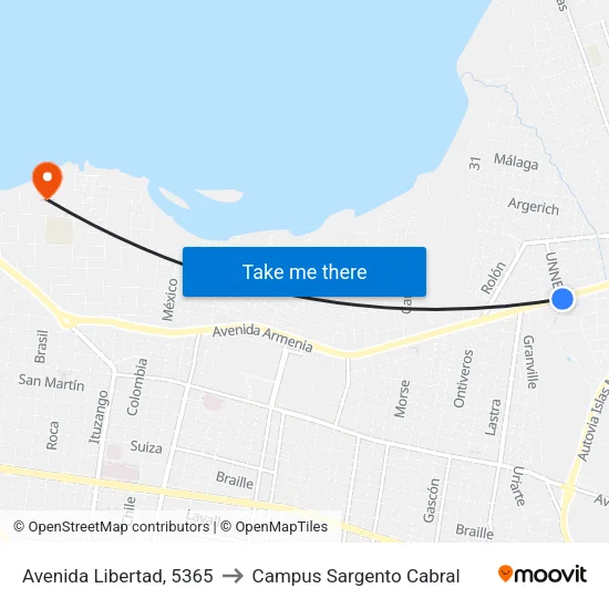 Avenida Libertad, 5365 to Campus Sargento Cabral map