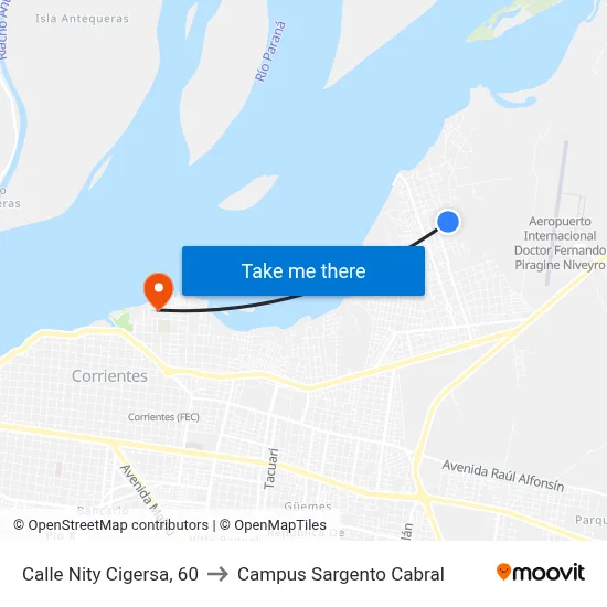 Calle Nity Cigersa, 60 to Campus Sargento Cabral map