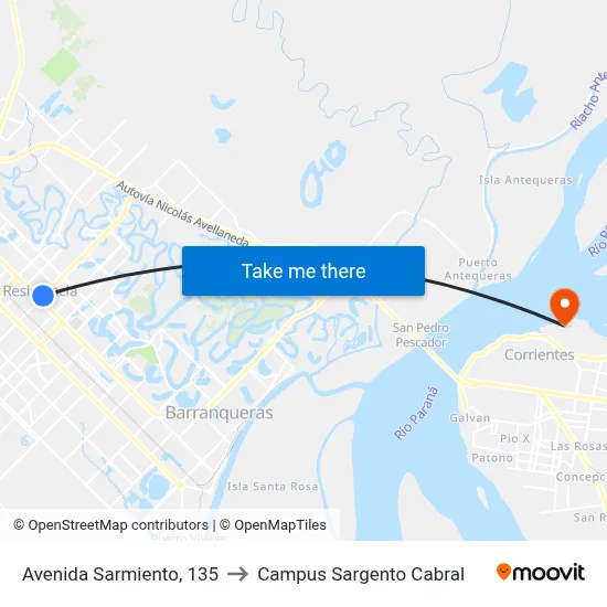 Avenida Sarmiento, 135 to Campus Sargento Cabral map