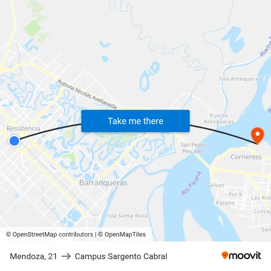 Mendoza, 21 to Campus Sargento Cabral map