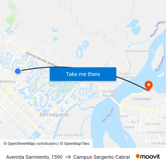 Avenida Sarmiento, 1590 to Campus Sargento Cabral map