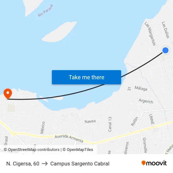 N. Cigersa, 60 to Campus Sargento Cabral map