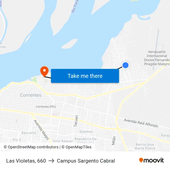 Las Violetas, 660 to Campus Sargento Cabral map
