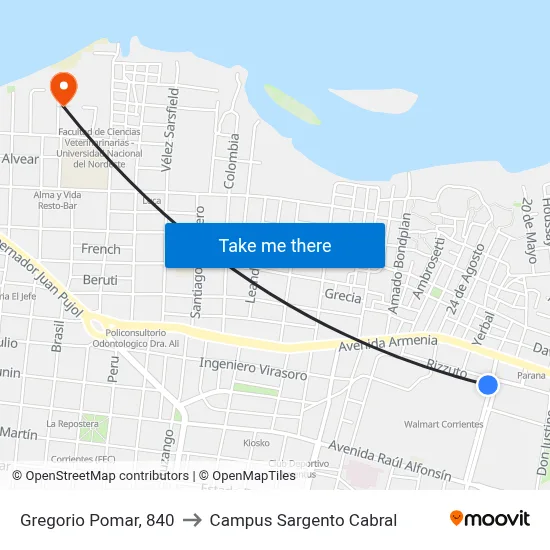 Gregorio Pomar, 840 to Campus Sargento Cabral map