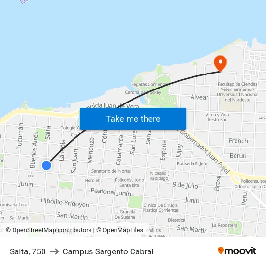 Salta, 750 to Campus Sargento Cabral map