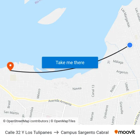Calle 32 Y Los Tulipanes to Campus Sargento Cabral map