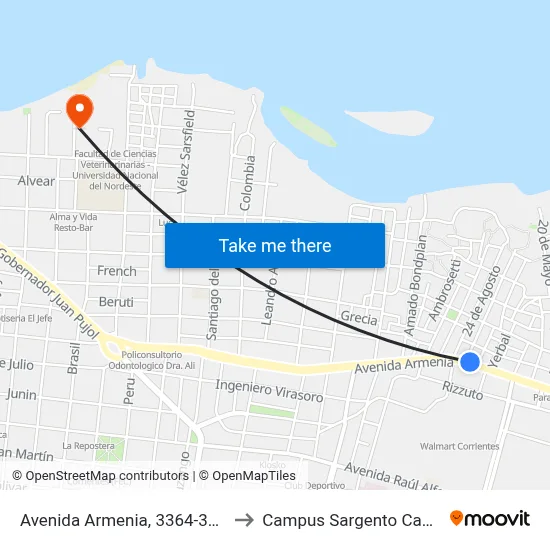 Avenida Armenia, 3364-3383 to Campus Sargento Cabral map