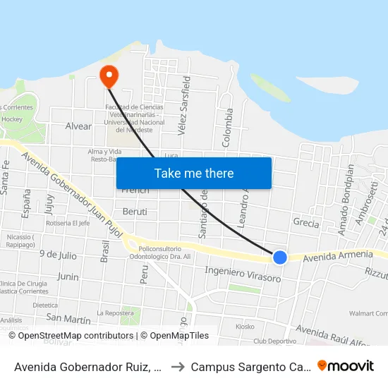 Avenida Gobernador Ruiz, 2851 to Campus Sargento Cabral map