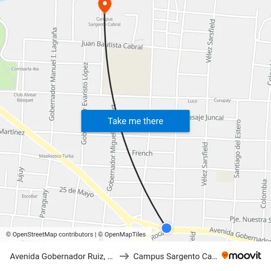 Avenida Gobernador Ruiz, 2279 to Campus Sargento Cabral map