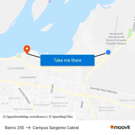 Barrio 250 to Campus Sargento Cabral map