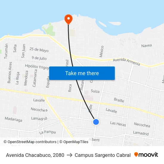 Avenida Chacabuco, 2080 to Campus Sargento Cabral map