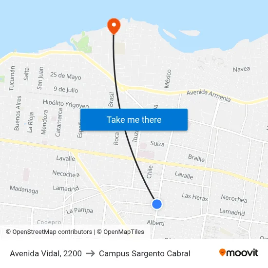 Avenida Vidal, 2200 to Campus Sargento Cabral map