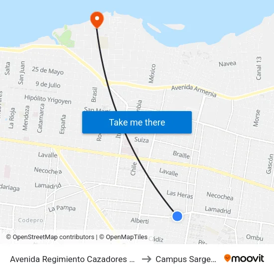Avenida Regimiento Cazadores Correntinos, 3475 to Campus Sargento Cabral map