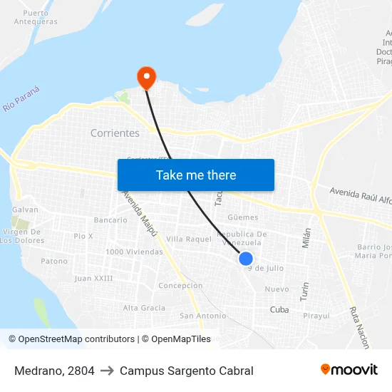 Medrano, 2804 to Campus Sargento Cabral map