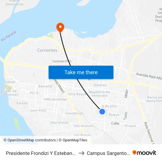 Presidente Frondizi Y Esteban A. Gazcon to Campus Sargento Cabral map