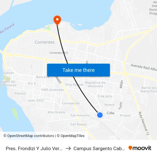 Pres. Frondizi Y Julio Verne to Campus Sargento Cabral map