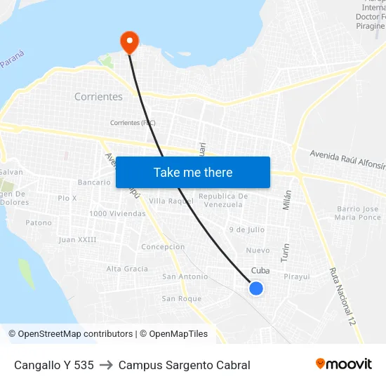 Cangallo Y 535 to Campus Sargento Cabral map