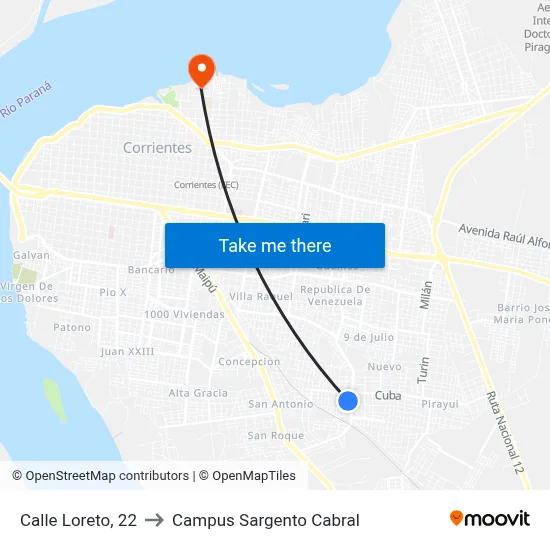 Calle Loreto, 22 to Campus Sargento Cabral map