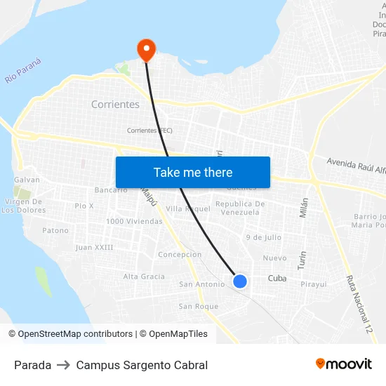 Parada to Campus Sargento Cabral map