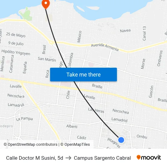 Calle Doctor M Susini, 5d to Campus Sargento Cabral map