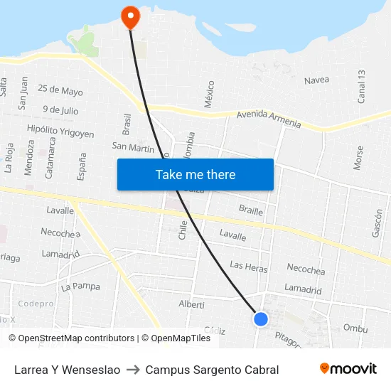 Larrea Y Wenseslao to Campus Sargento Cabral map