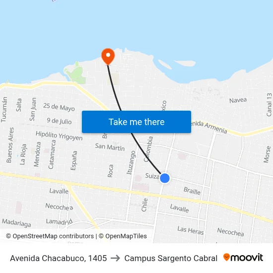 Avenida Chacabuco, 1405 to Campus Sargento Cabral map